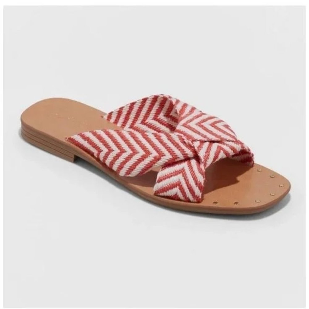 NWT Women's Louise Chevron Print Slide Sandals Universal Thread™ Red Size: 9